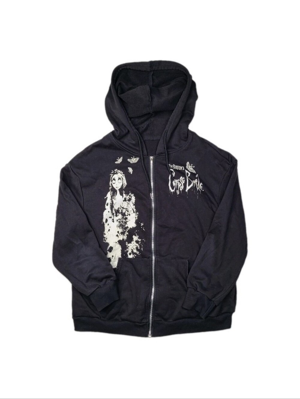 Tim Burtons Corpse Bride Zip-up Hoodie Sweatshirt Womens Size XL Gothic Black